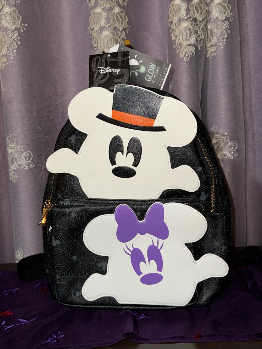 NWT Disney Glow In The Dark Halloween Mickey Minnie Mini Backpack